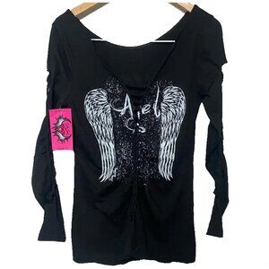 Demi Loon Wicked Clothing Gothic Angel Wings Women's Biker Top Size Large
